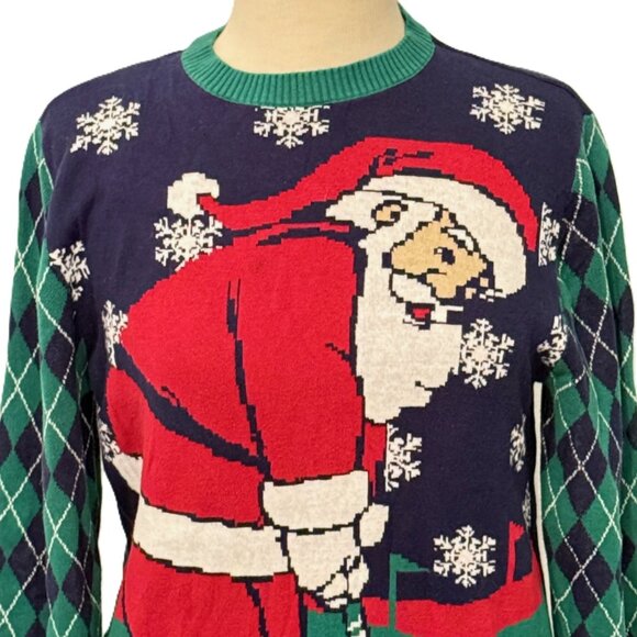 Ugly Christmas Sweater Golfing Santa Mens Medium Multicolor Pullover Novelty - Picture 2 of 7